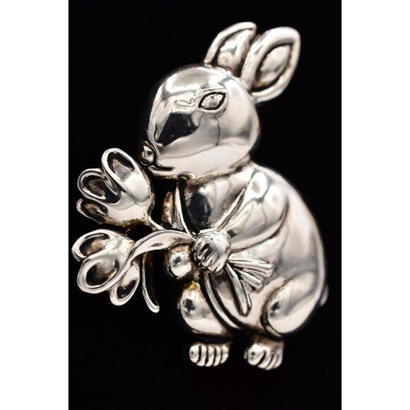 MJ Vintage Easter Bunny Rabbit Pin Brooch Pendant Big Heavy Chunky Signed BinBP - Picture 3 of 12